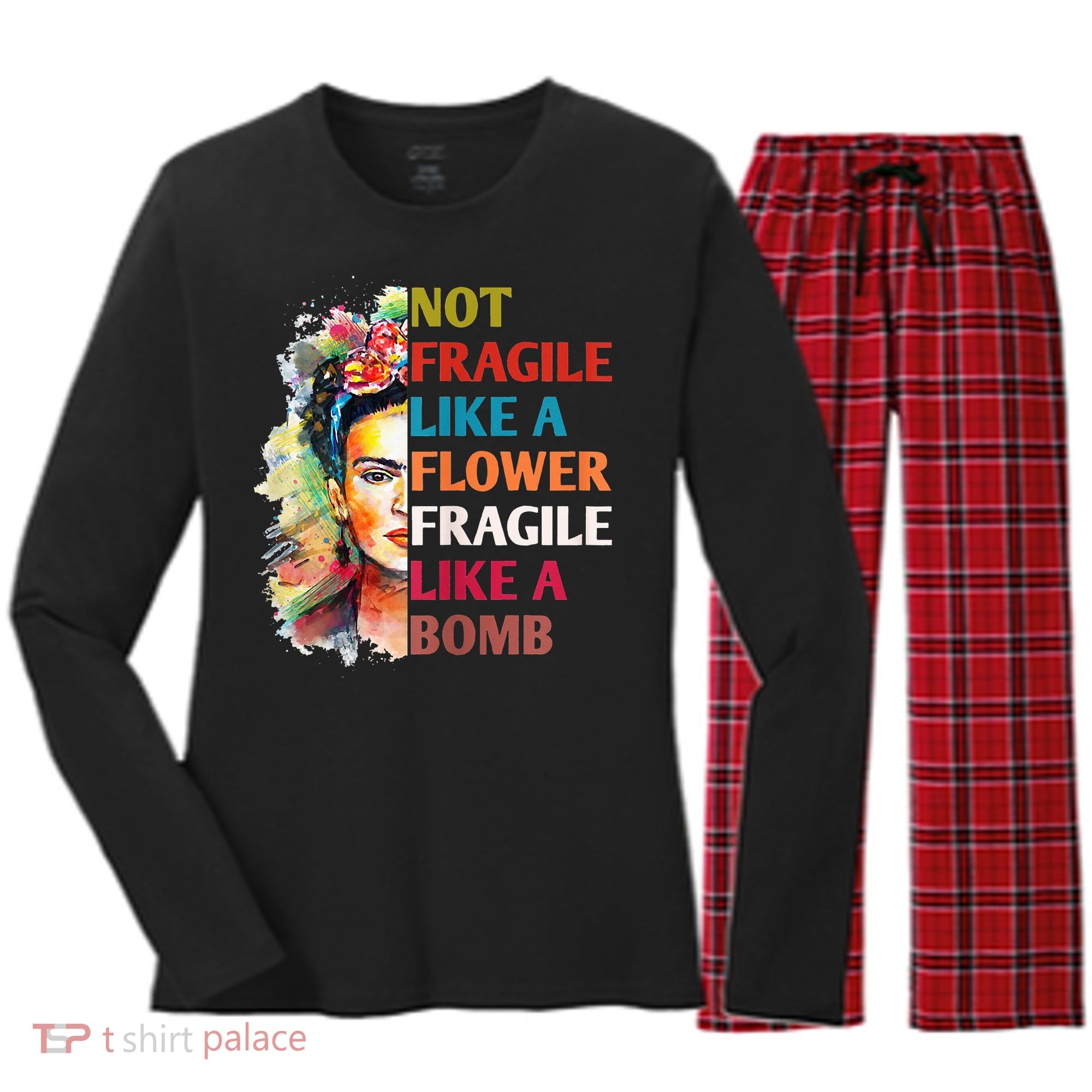 retro Not Fragile Like A Flower Fragile Like A Bomb For Women's Long Sleeve Flannel Pajama Set 