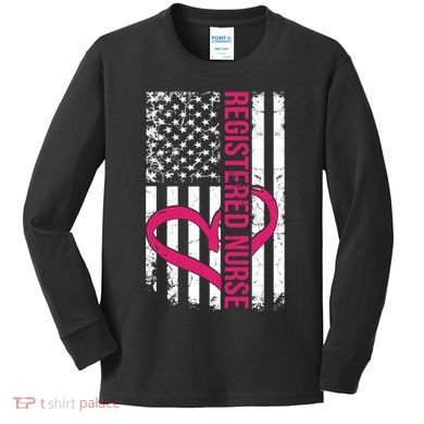 Registered Nurse Flag For Women Rn Zip Gift Kids Long Sleeve Shirt