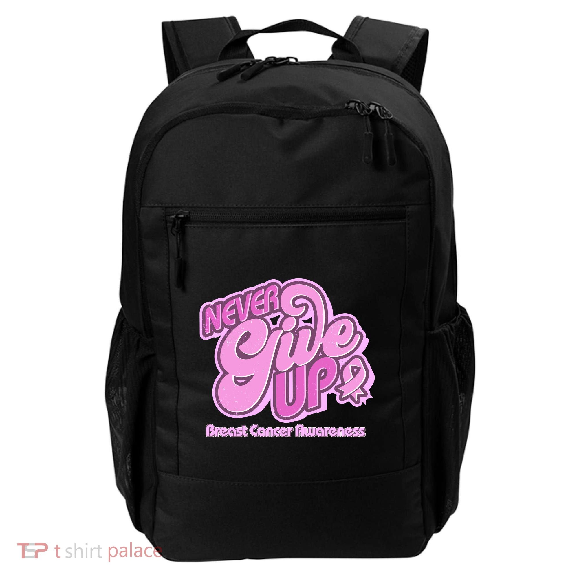 Retro Never Give Up Breast Cancer Awareness Backpack