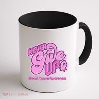 Retro Never Give Up Breast Cancer Awareness Coffee Mug thumb 1