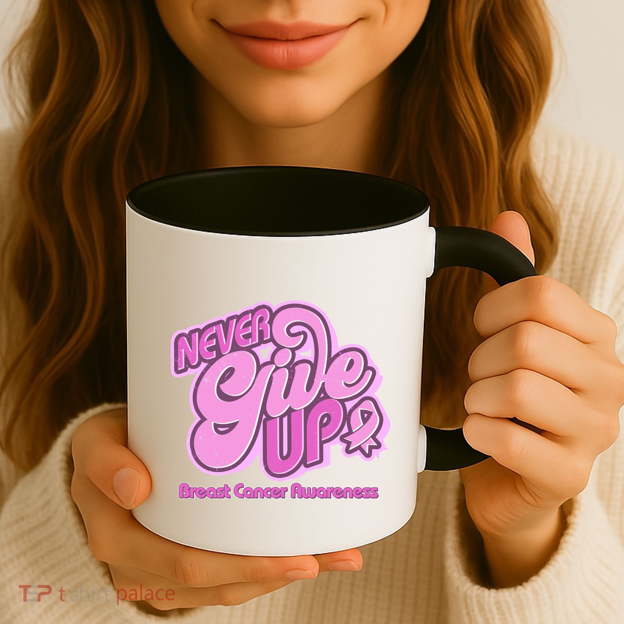 Retro Never Give Up Breast Cancer Awareness Coffee Mug