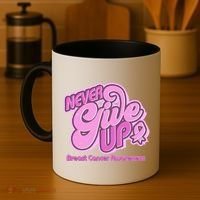 Retro Never Give Up Breast Cancer Awareness Coffee Mug thumb 4