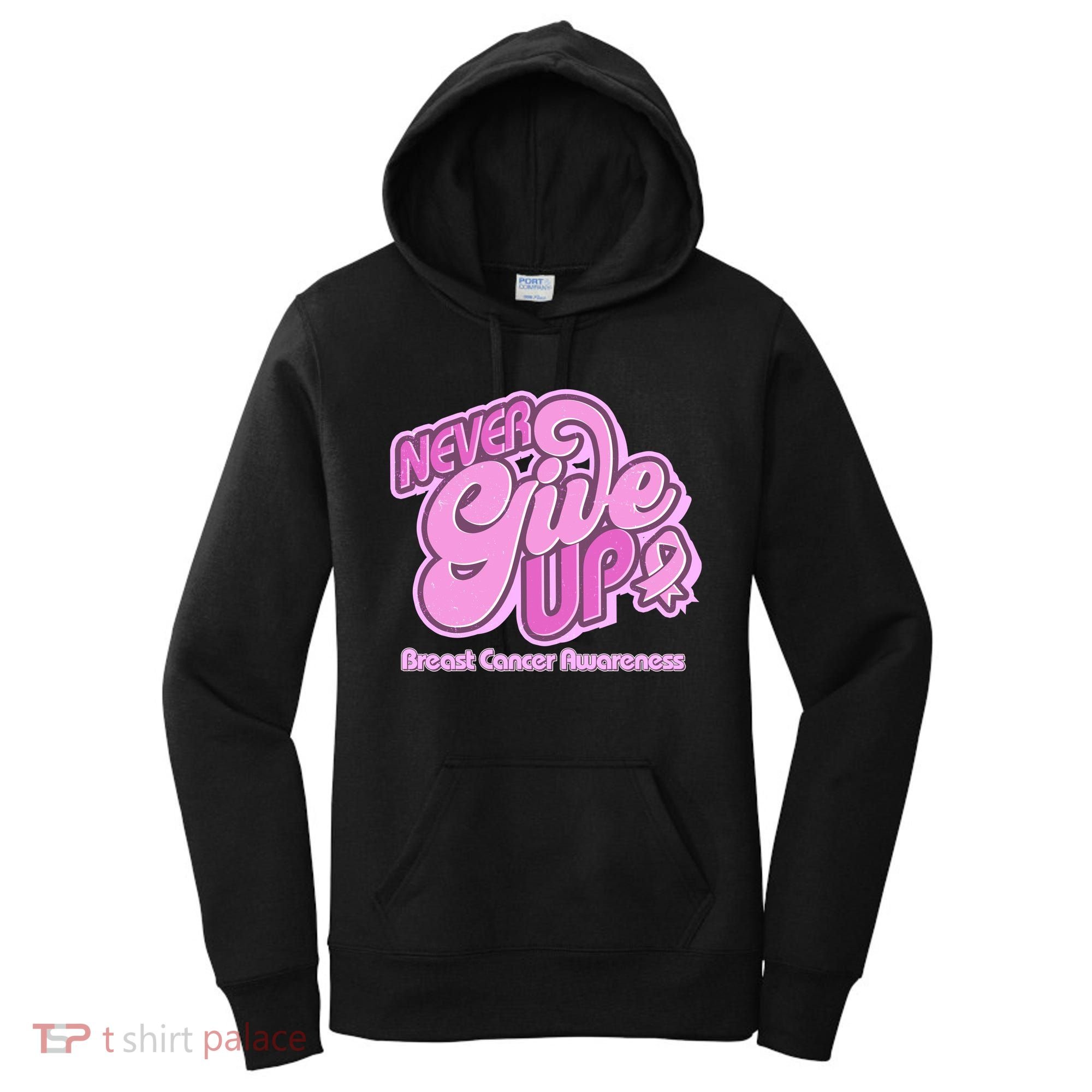 Retro Never Give Up Breast Cancer Awareness Women's Hoodie