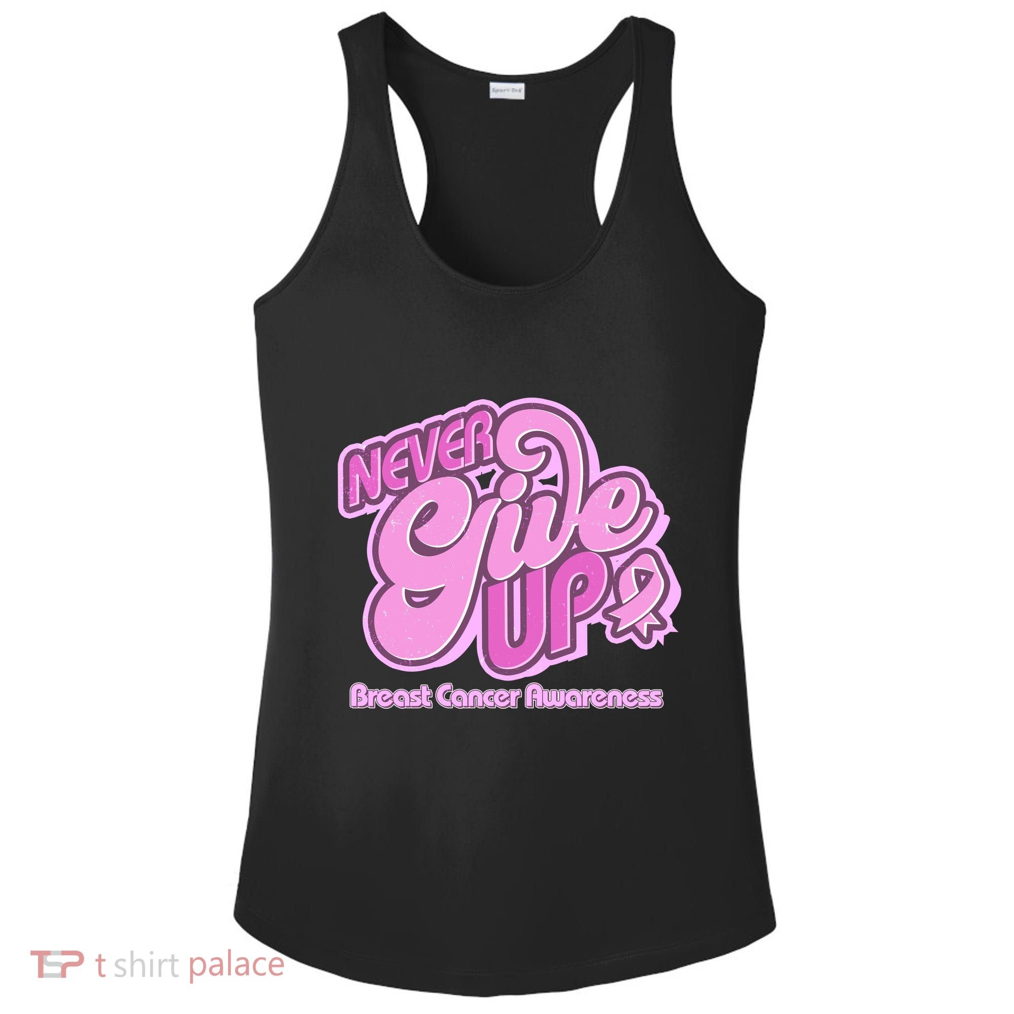 Retro Never Give Up Breast Cancer Awareness Ladies PosiCharge Competitor Racerback Tank