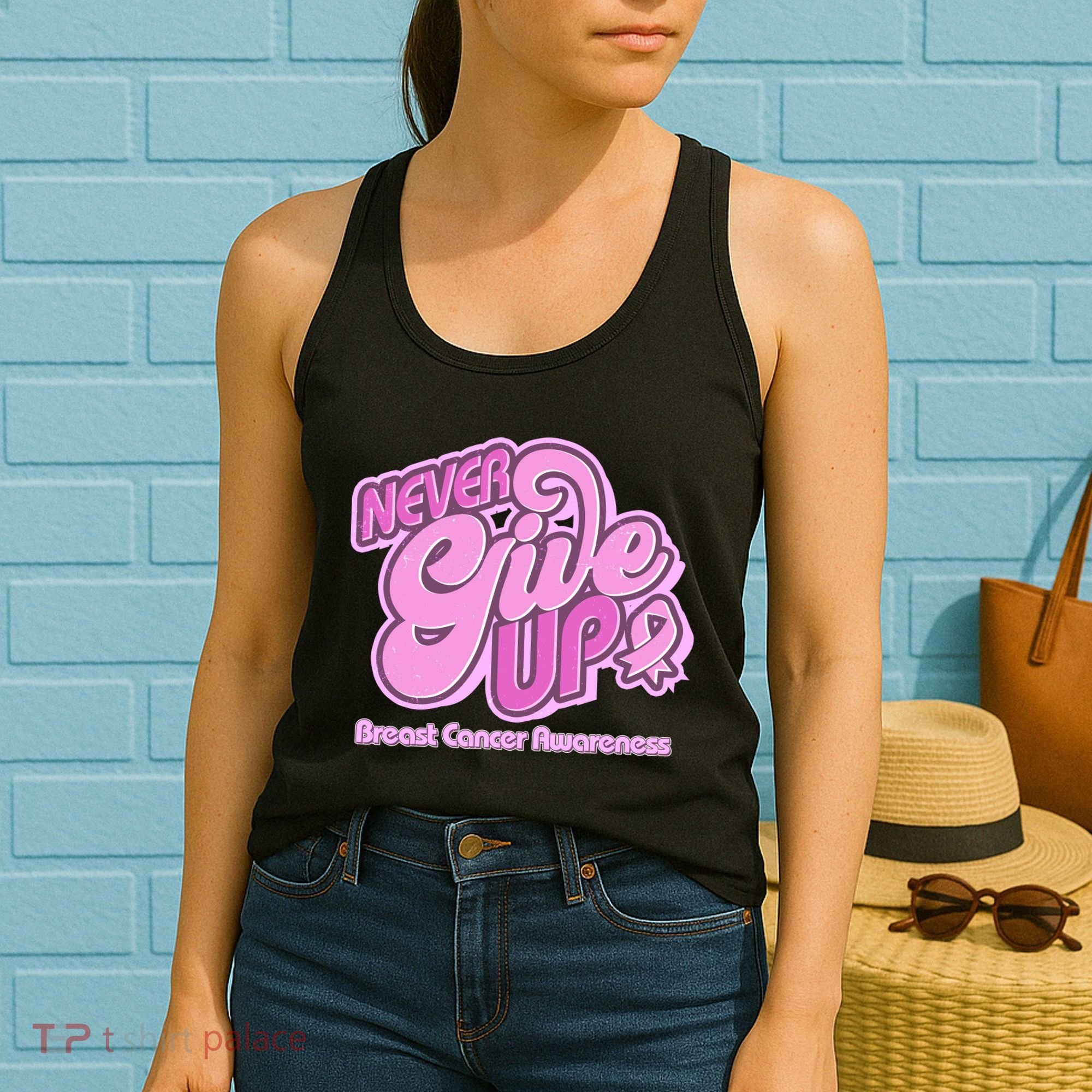 Retro Never Give Up Breast Cancer Awareness Women's Tank Top
