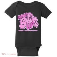 Retro Never Give Up Breast Cancer Awareness Baby Bodysuit thumb 0