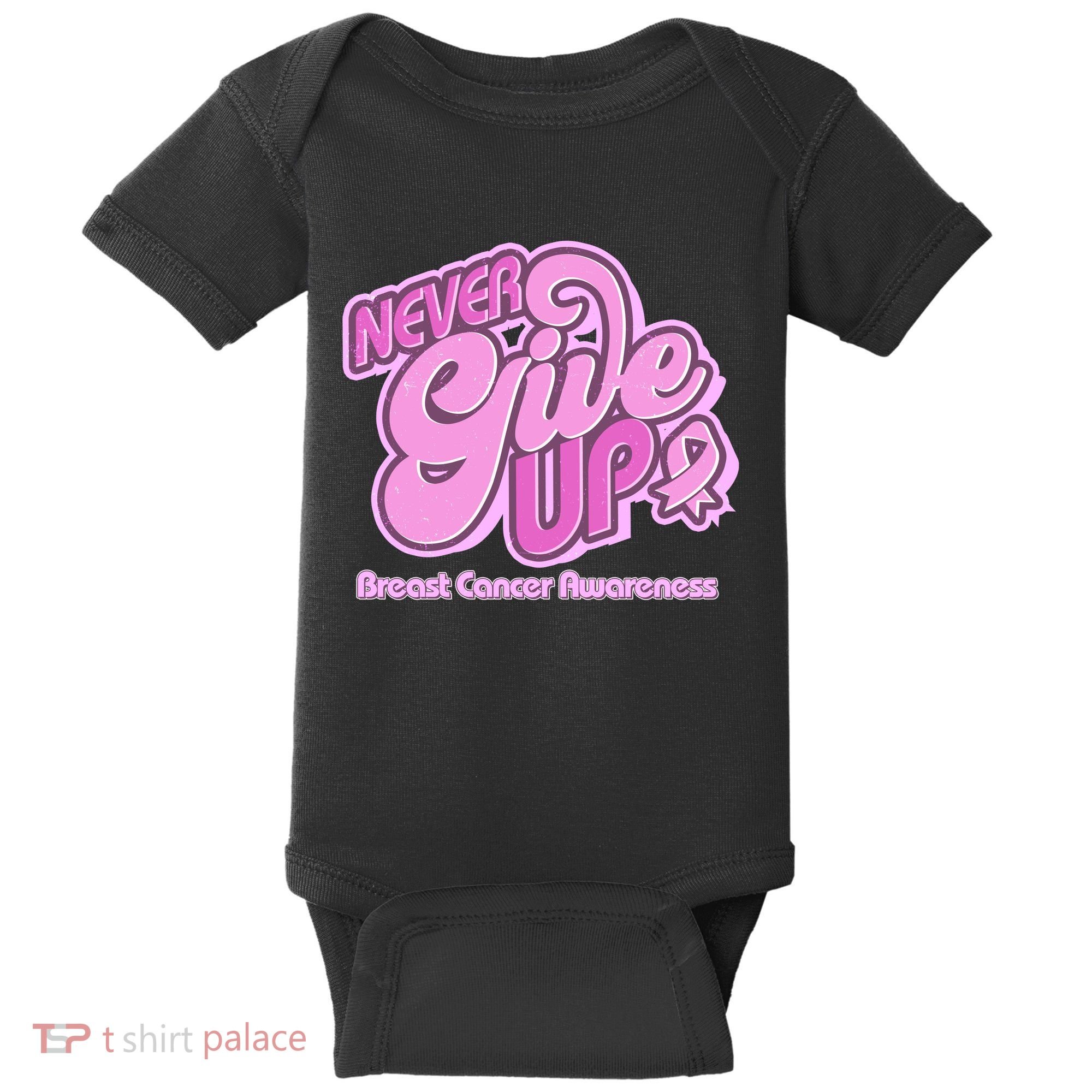 Retro Never Give Up Breast Cancer Awareness Baby Bodysuit