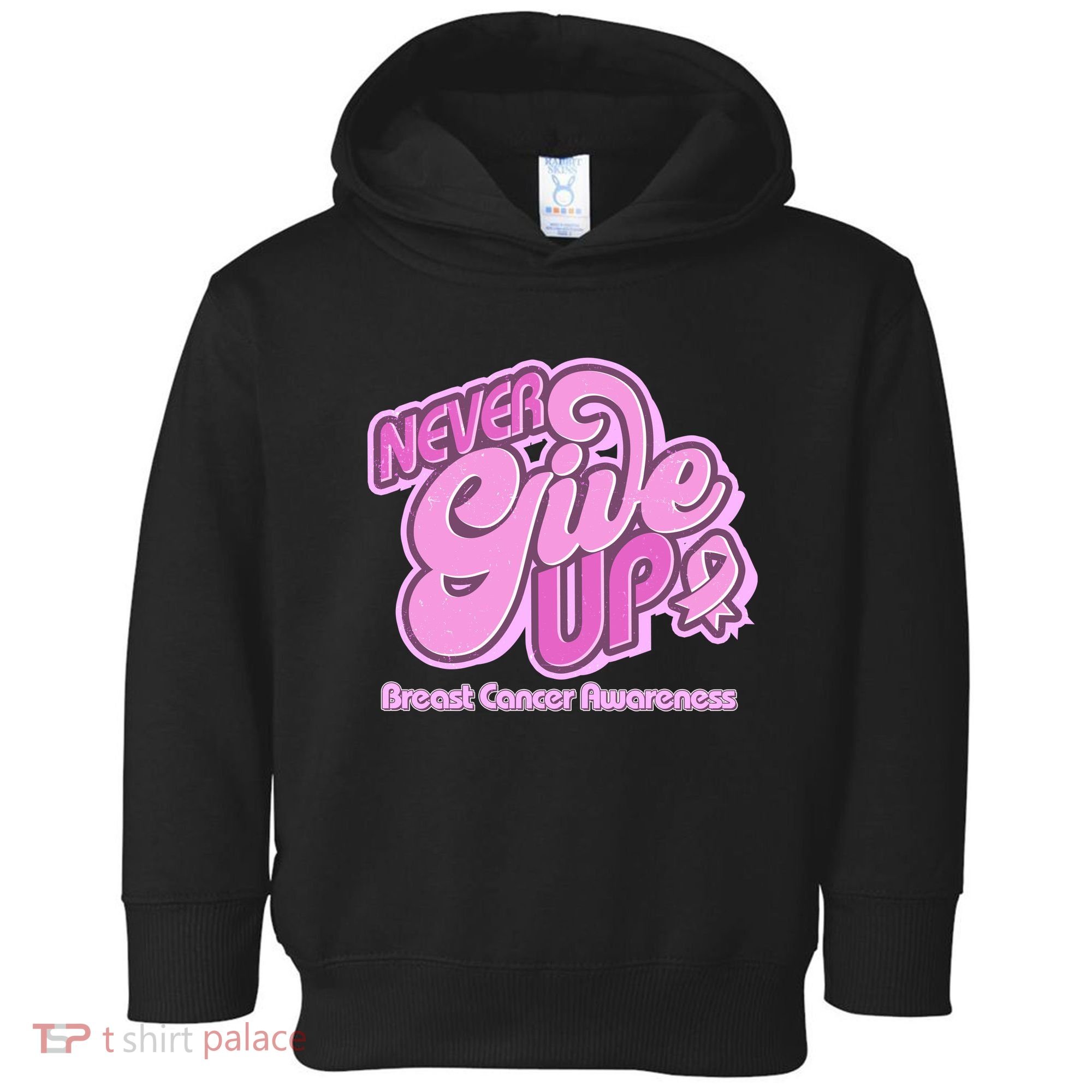 Retro Never Give Up Breast Cancer Awareness Toddler Hoodie