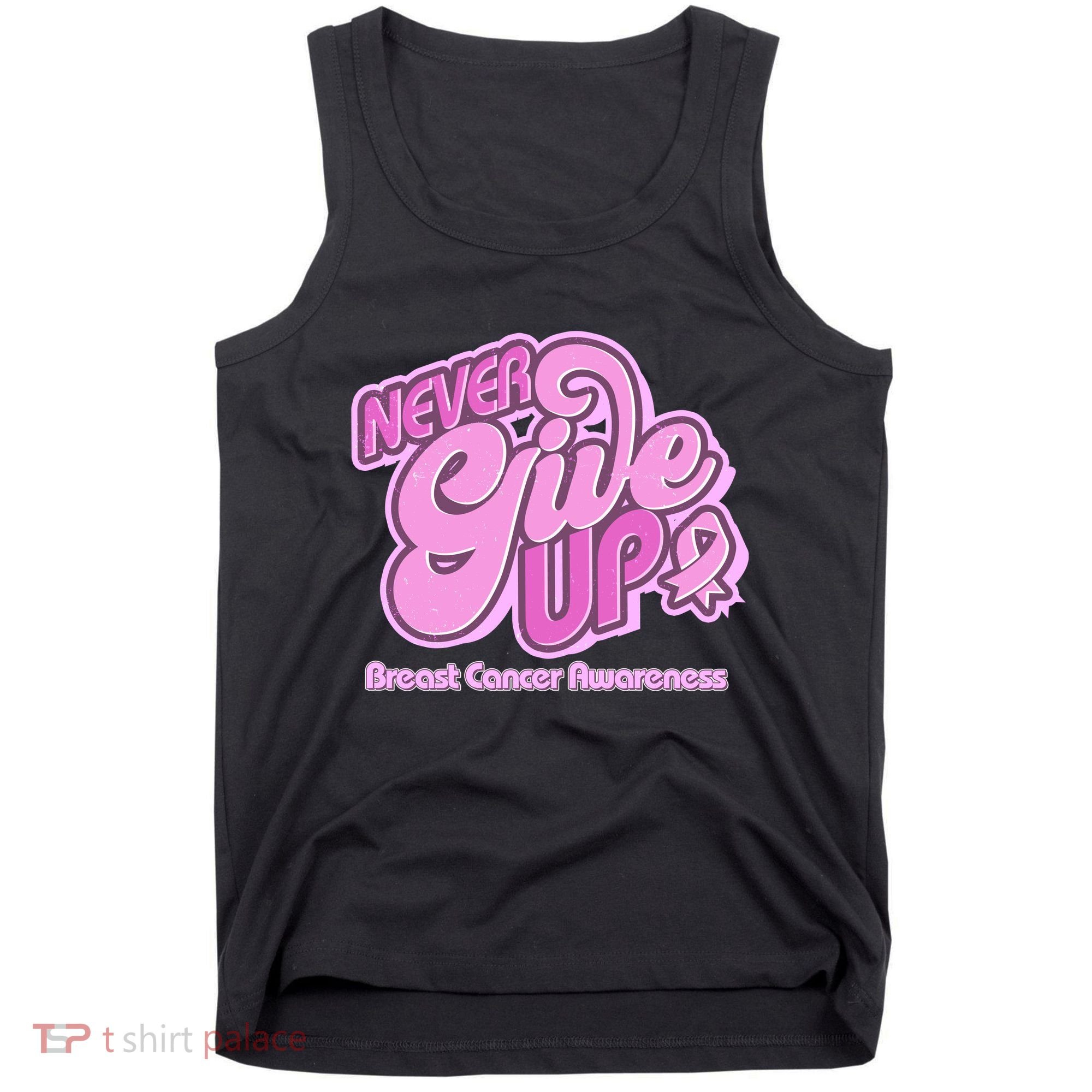 Retro Never Give Up Breast Cancer Awareness Tank Top