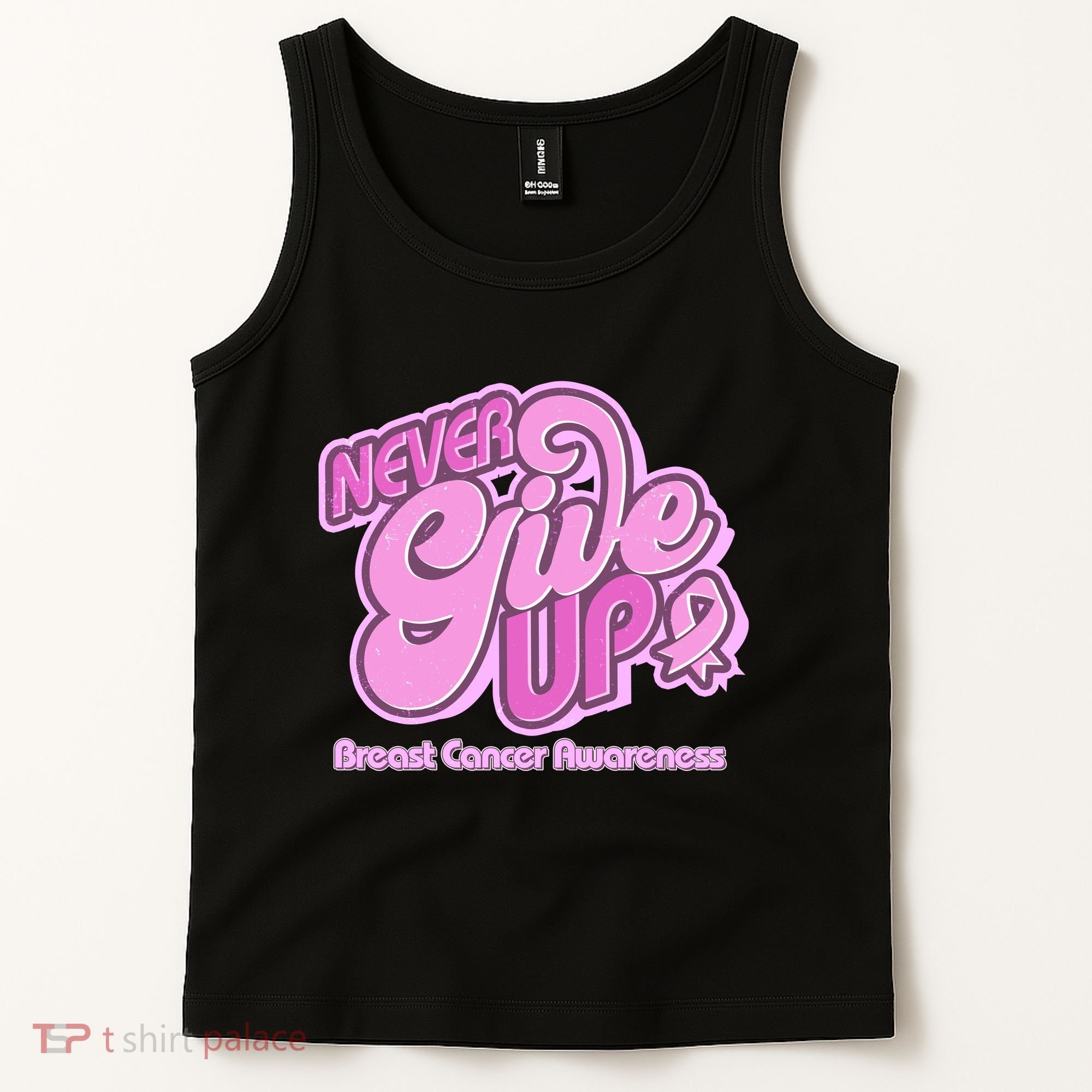 Retro Never Give Up Breast Cancer Awareness Tank Top