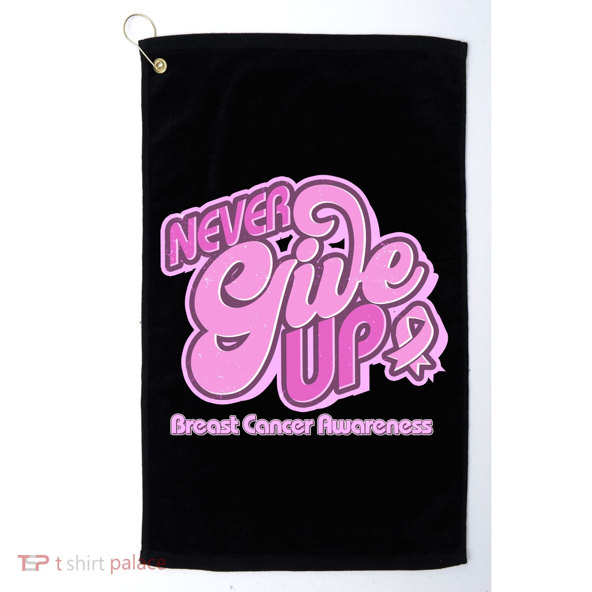 Retro Never Give Up Breast Cancer Awareness Golf Towel