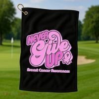 Retro Never Give Up Breast Cancer Awareness Golf Towel thumb 1