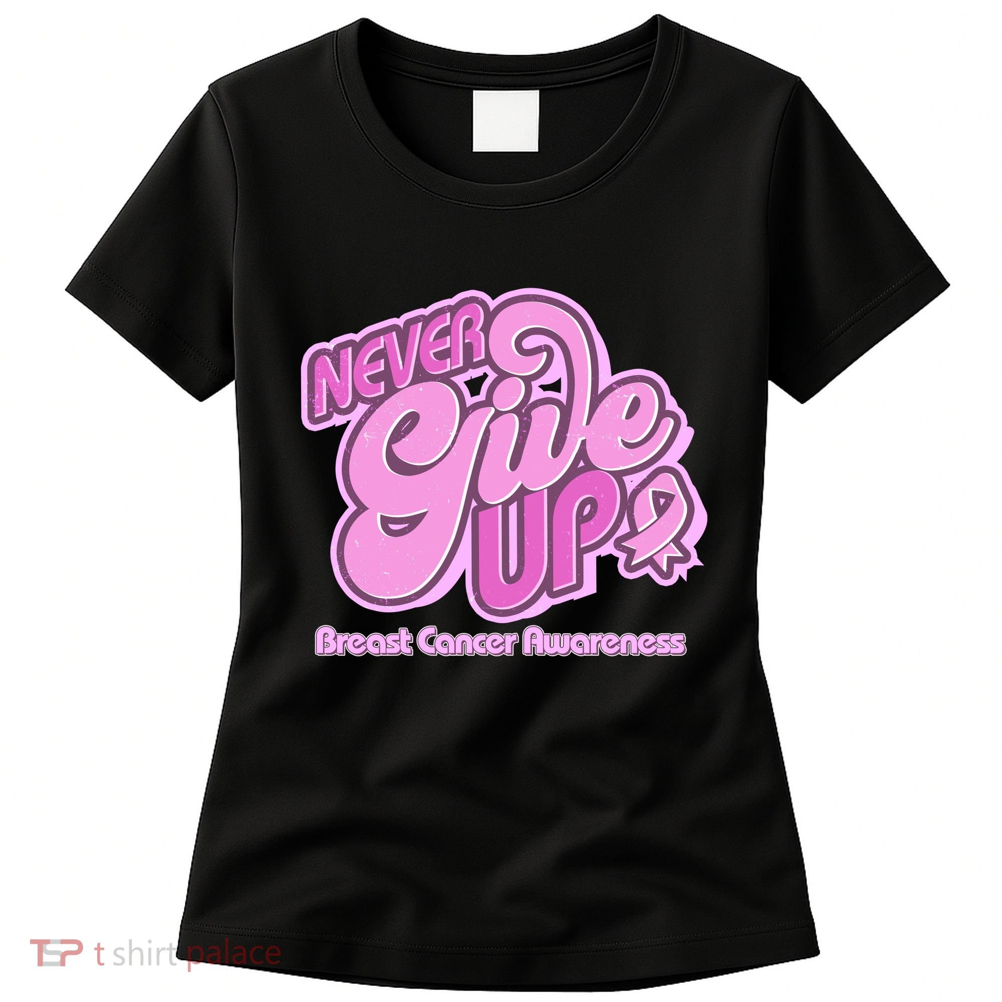 Retro Never Give Up Breast Cancer Awareness Women's T-Shirt