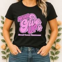 Retro Never Give Up Breast Cancer Awareness Women's T-Shirt thumb 2