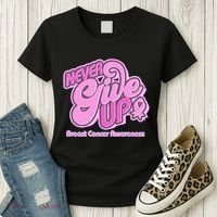 Retro Never Give Up Breast Cancer Awareness Women's T-Shirt thumb 3