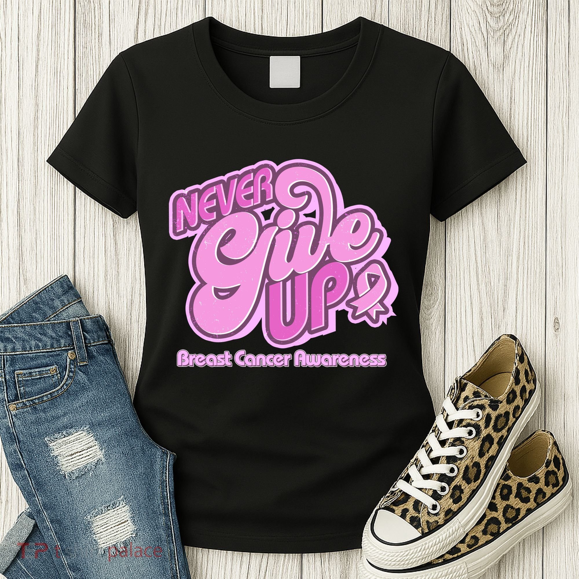 Retro Never Give Up Breast Cancer Awareness Women's T-Shirt