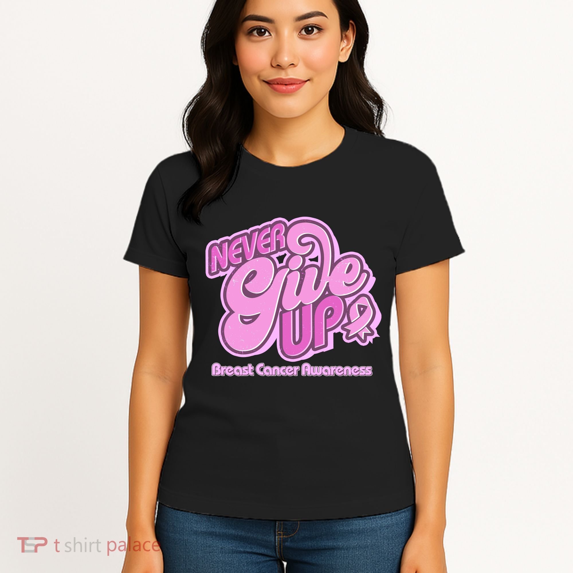 Retro Never Give Up Breast Cancer Awareness Women's T-Shirt