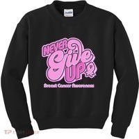 Retro Never Give Up Breast Cancer Awareness Kids Sweatshirt thumb 0