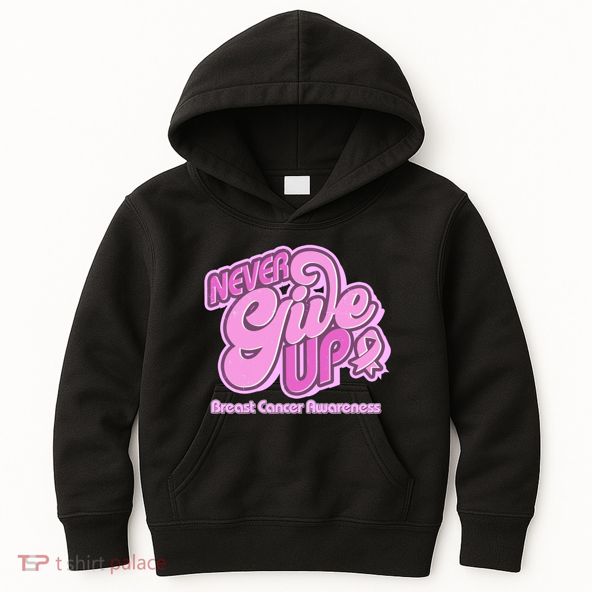 Retro Never Give Up Breast Cancer Awareness Kids Hoodie