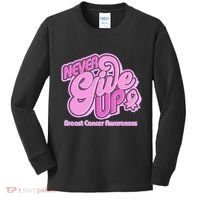 Retro Never Give Up Breast Cancer Awareness Kids Long Sleeve Shirt thumb 0