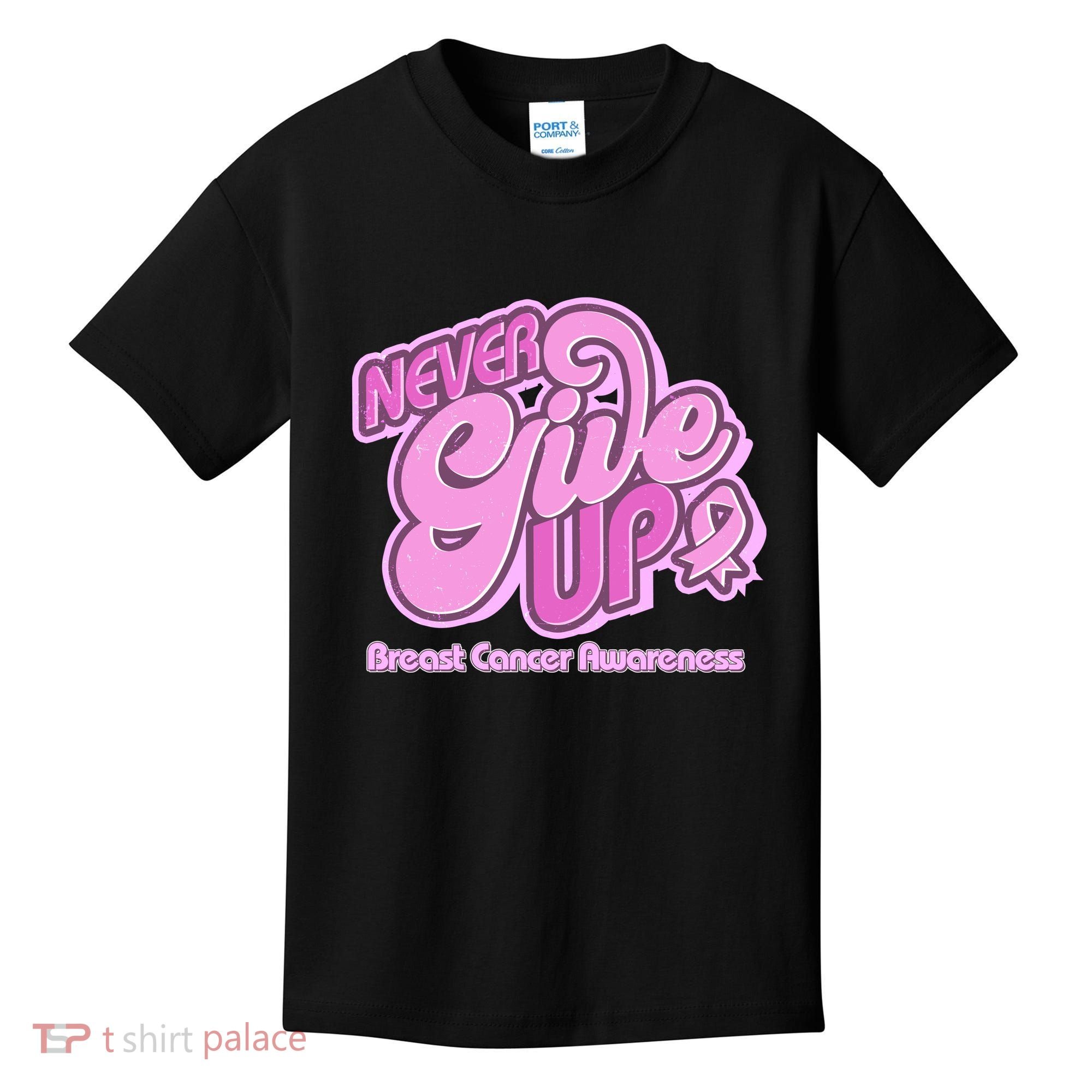 Retro Never Give Up Breast Cancer Awareness Kids T-Shirt