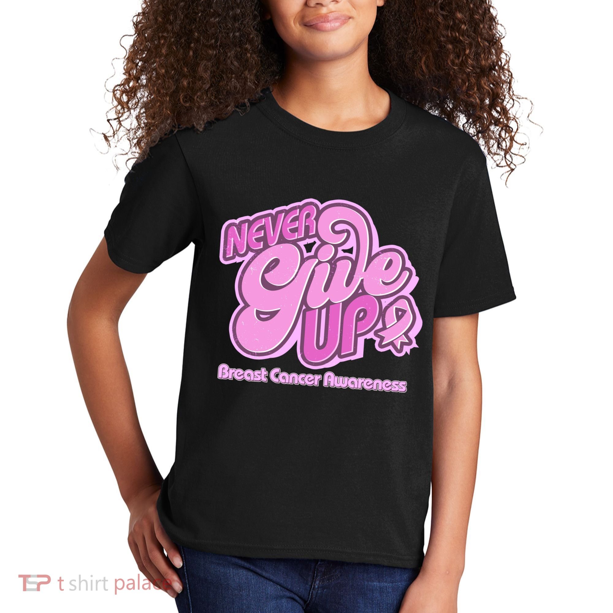 Retro Never Give Up Breast Cancer Awareness Kids T-Shirt