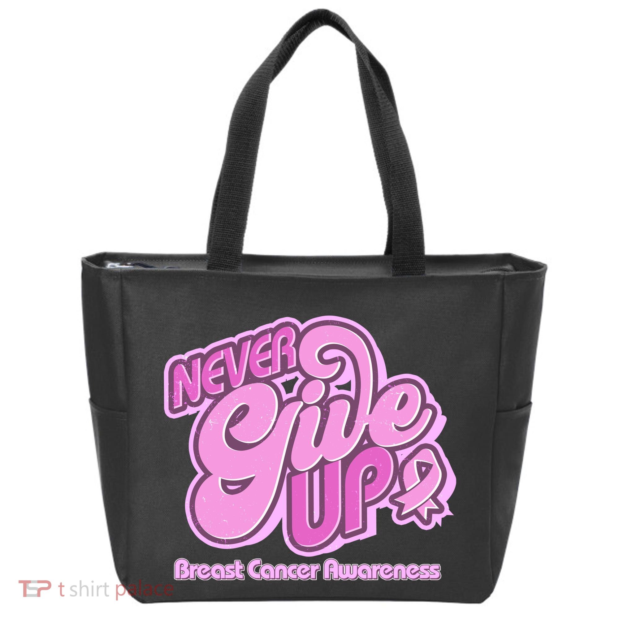 Retro Never Give Up Breast Cancer Awareness Tote Bag