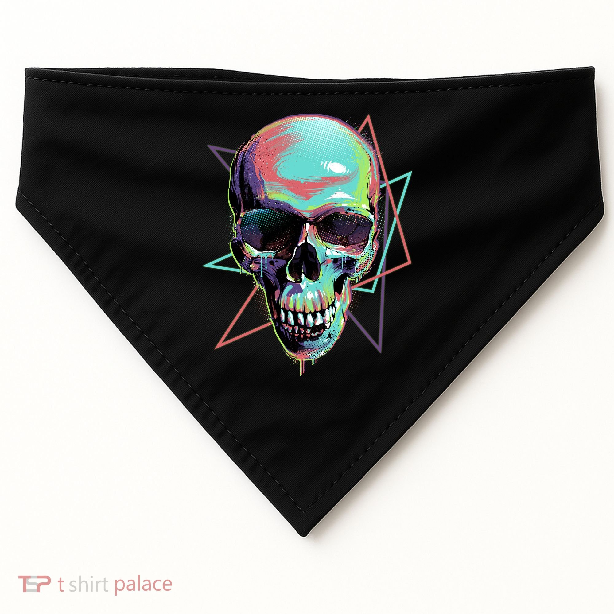 Retro Neon Graffiti Paint Skull USA-Made Doggie Bandana
