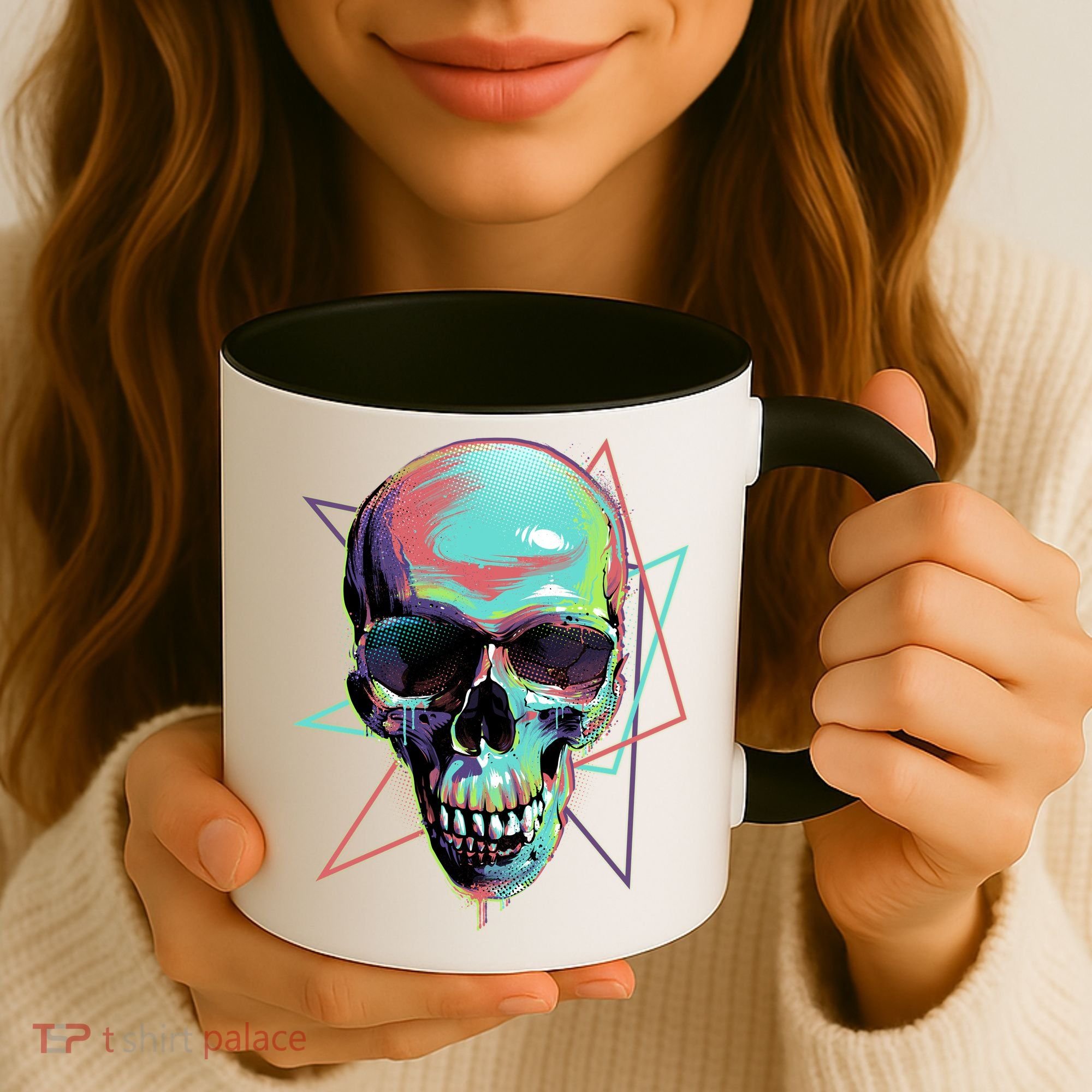 Retro Neon Graffiti Paint Skull Coffee Mug