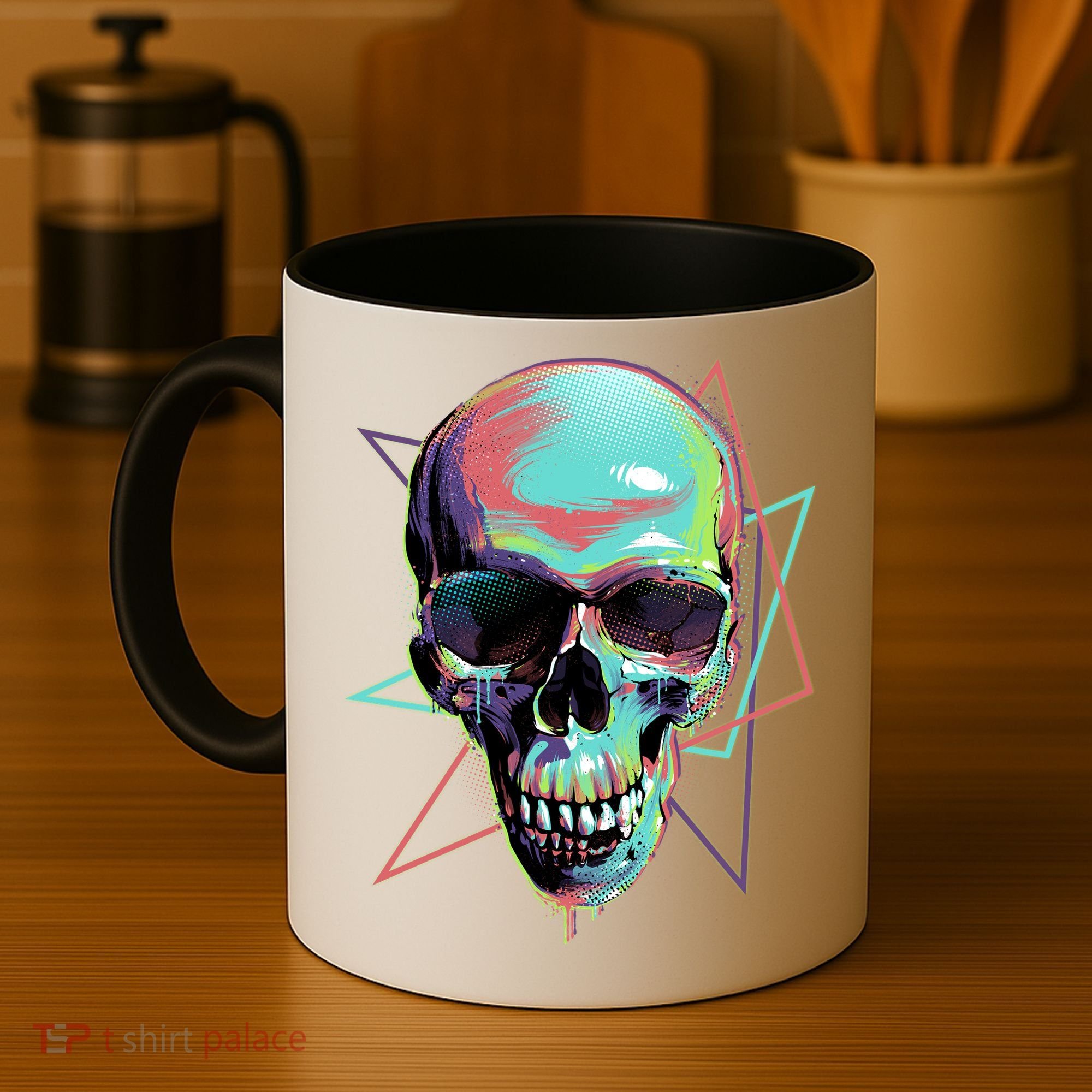 Retro Neon Graffiti Paint Skull Coffee Mug