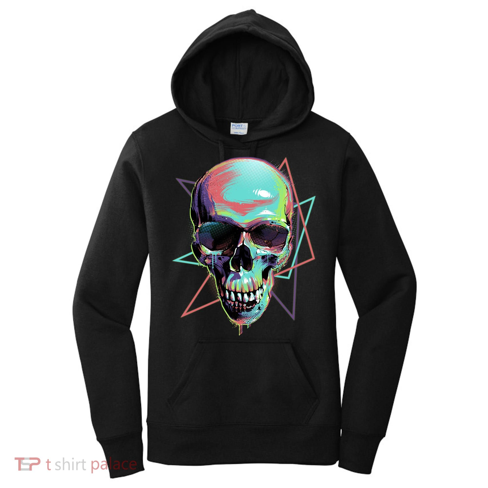 Retro Neon Graffiti Paint Skull Women's Hoodie