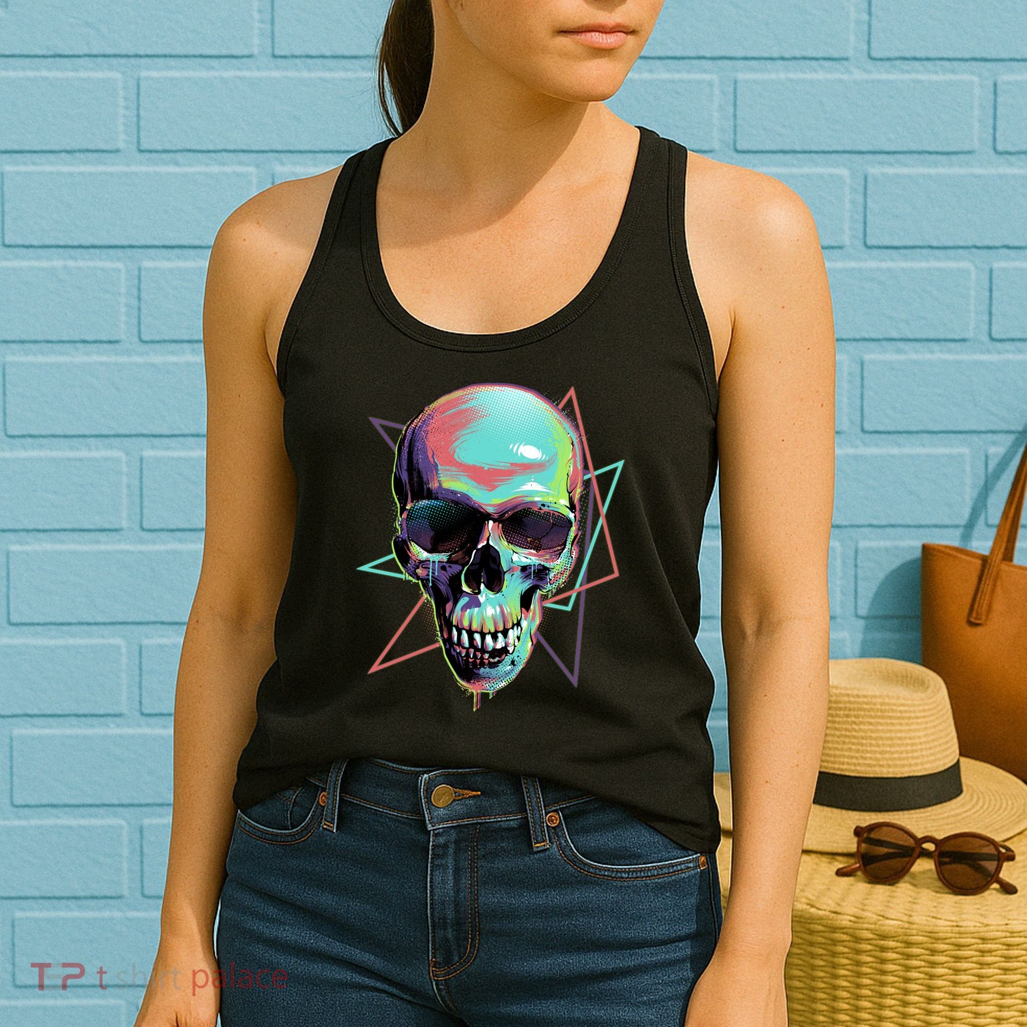 Retro Neon Graffiti Paint Skull Women's Tank Top