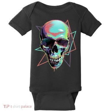Retro Neon Graffiti Paint Skull Baby Bodysuit