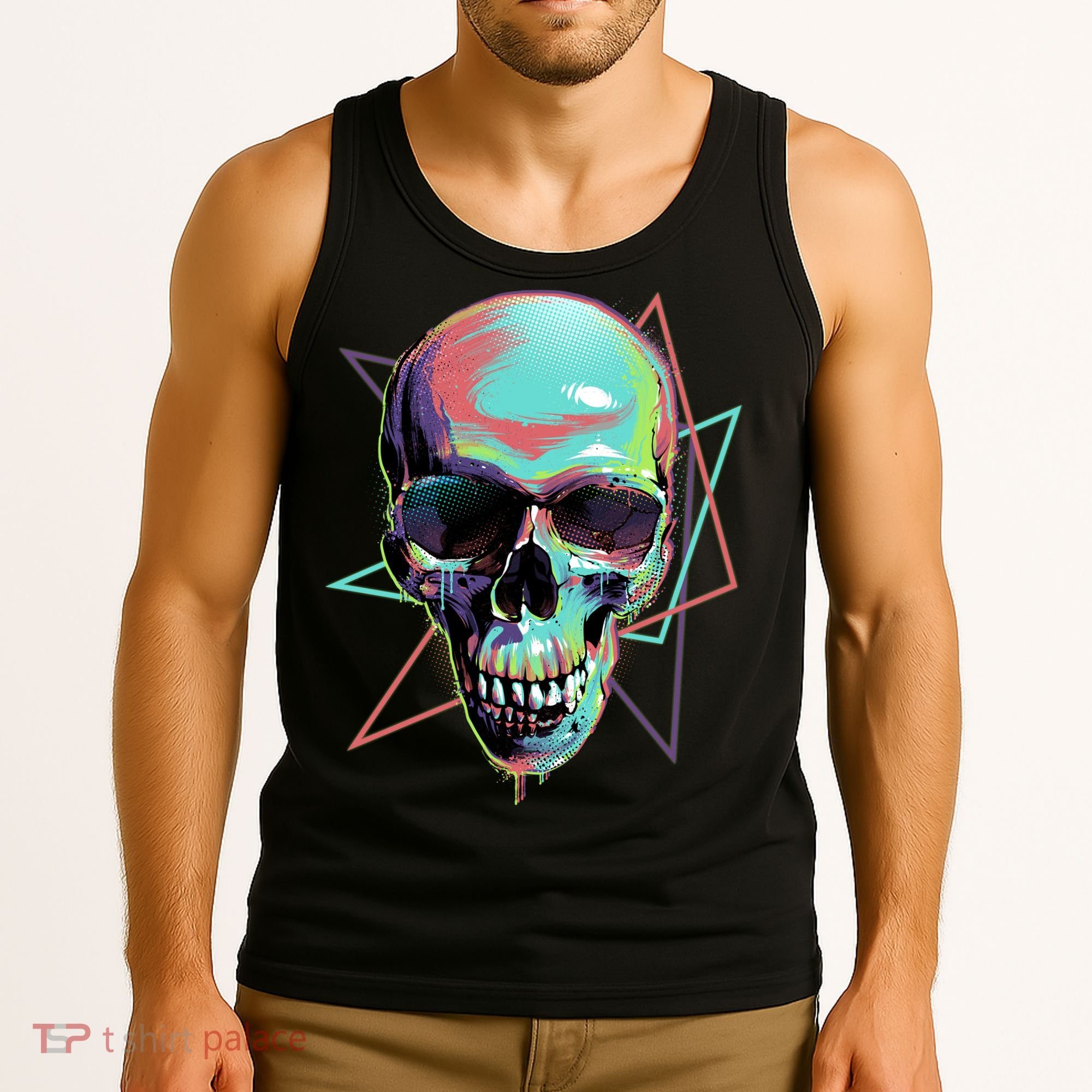 Retro Neon Graffiti Paint Skull Tank Top