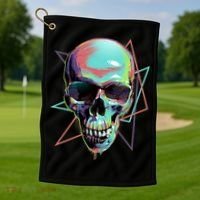 Retro Neon Graffiti Paint Skull Golf Towel thumb 1