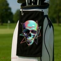 Retro Neon Graffiti Paint Skull Golf Towel thumb 2