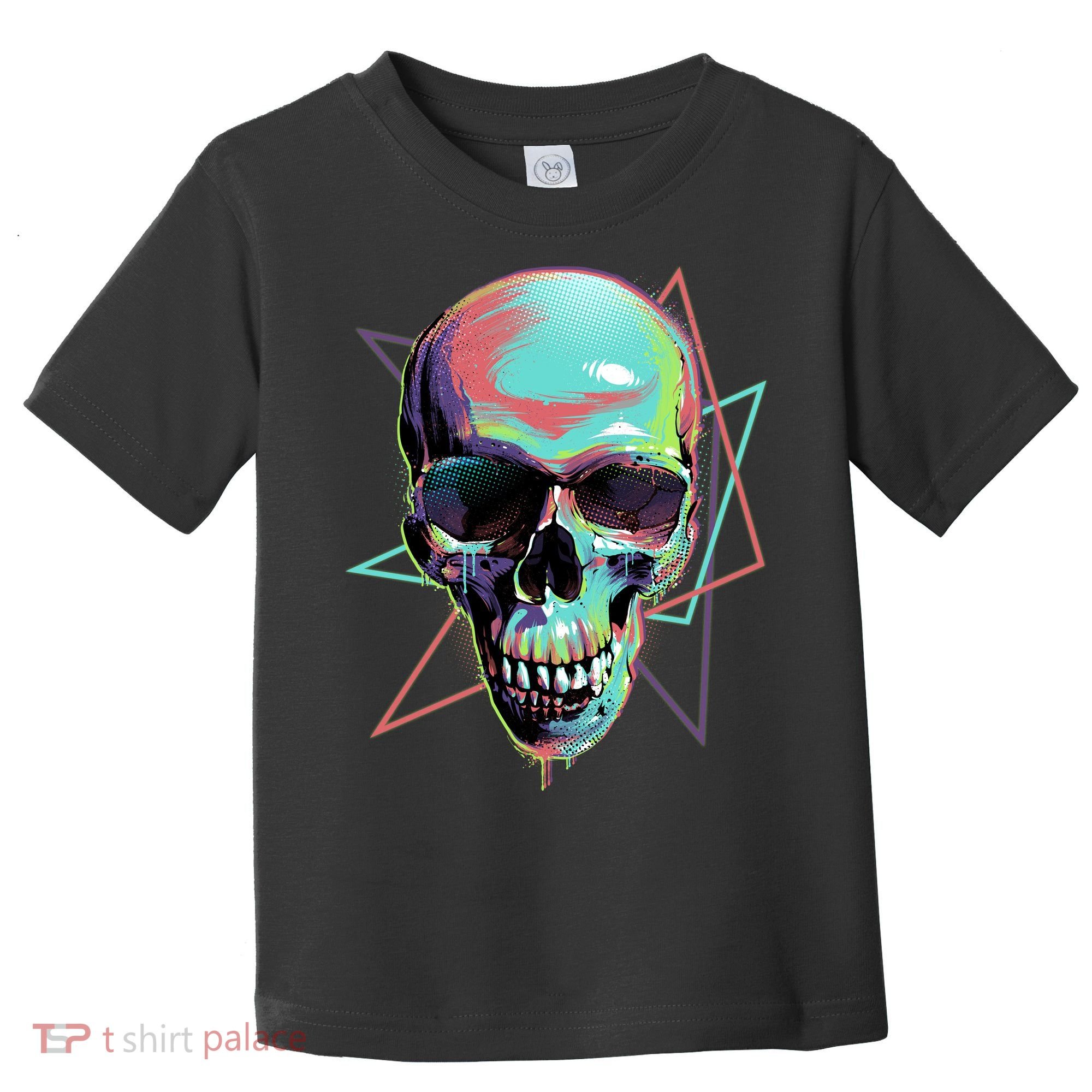 Retro Neon Graffiti Paint Skull Toddler T-Shirt