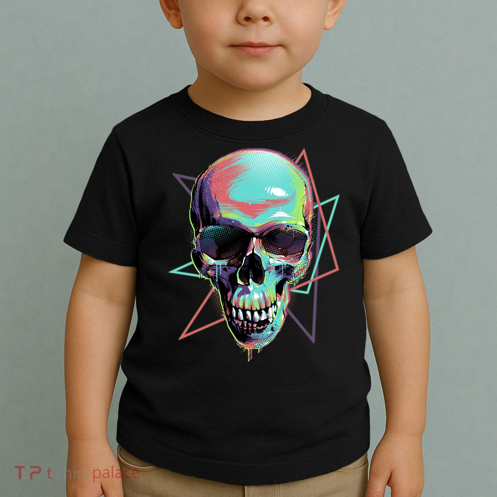 Retro Neon Graffiti Paint Skull Toddler T-Shirt
