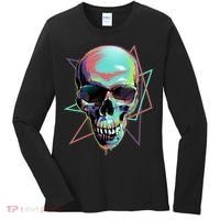 Retro Neon Graffiti Paint Skull Women's Long Sleeve Shirt thumb 0