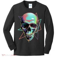Retro Neon Graffiti Paint Skull Kids Long Sleeve Shirt thumb 0