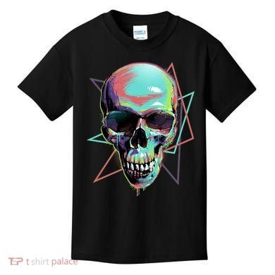 Retro Neon Graffiti Paint Skull Kids T-Shirt