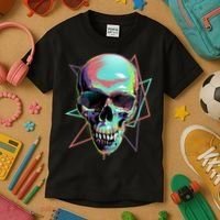 Retro Neon Graffiti Paint Skull Kids T-Shirt thumb 3