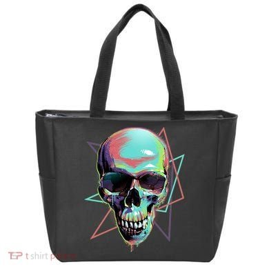 Retro Neon Graffiti Paint Skull Tote Bag