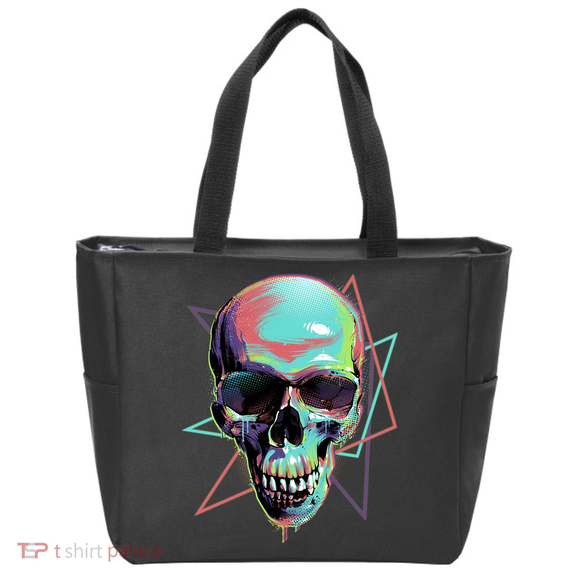 Retro Neon Graffiti Paint Skull Tote Bag