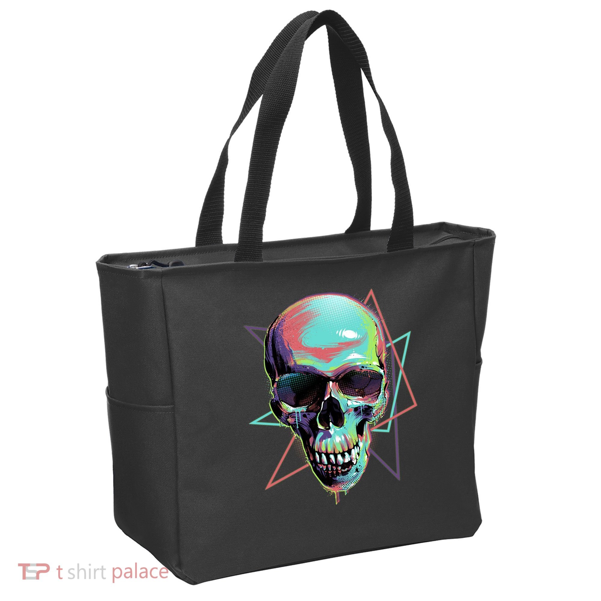 Retro Neon Graffiti Paint Skull Tote Bag