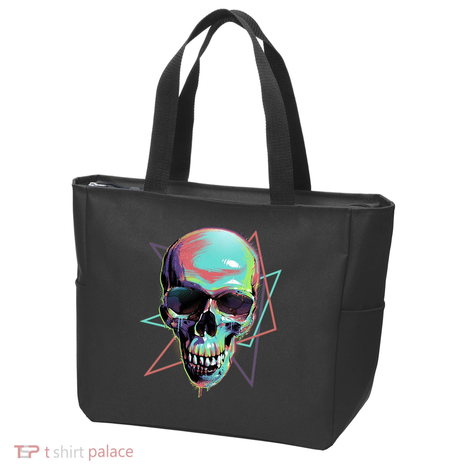 Retro Neon Graffiti Paint Skull Tote Bag