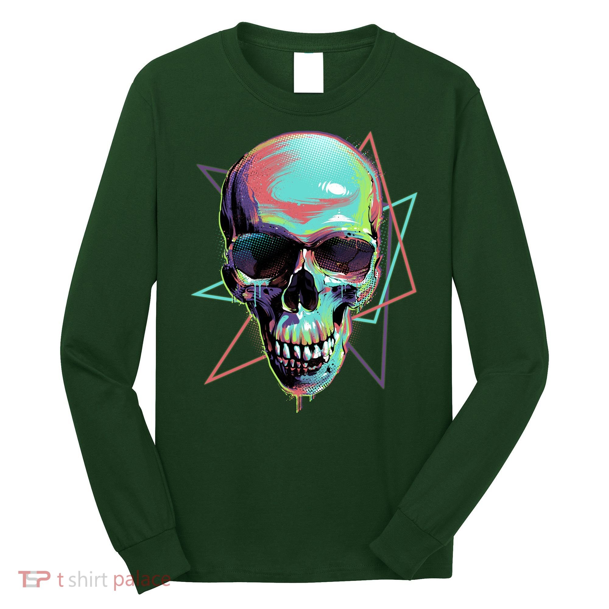Retro Neon Graffiti Paint Skull Long Sleeve Shirt