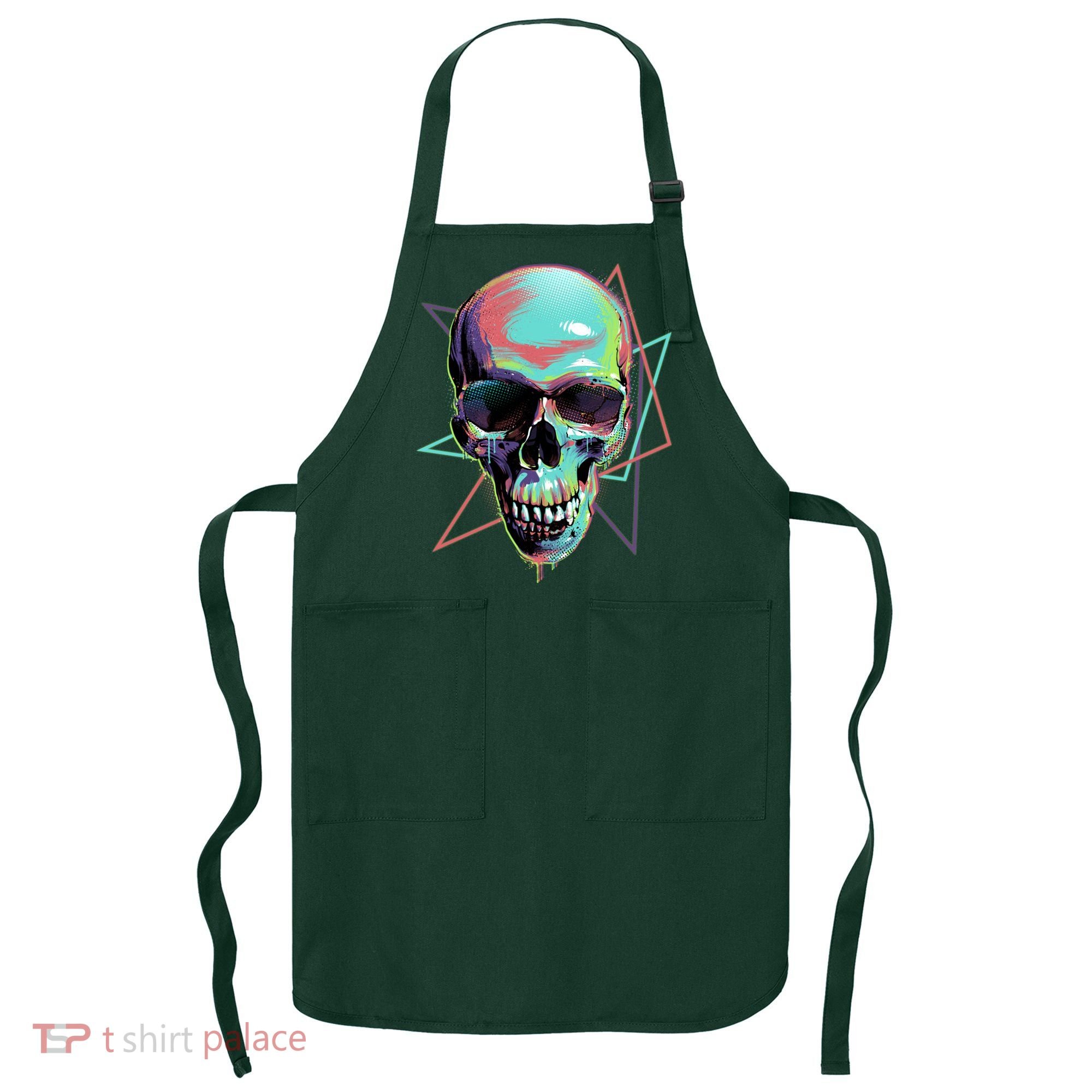 Retro Neon Graffiti Paint Skull Apron