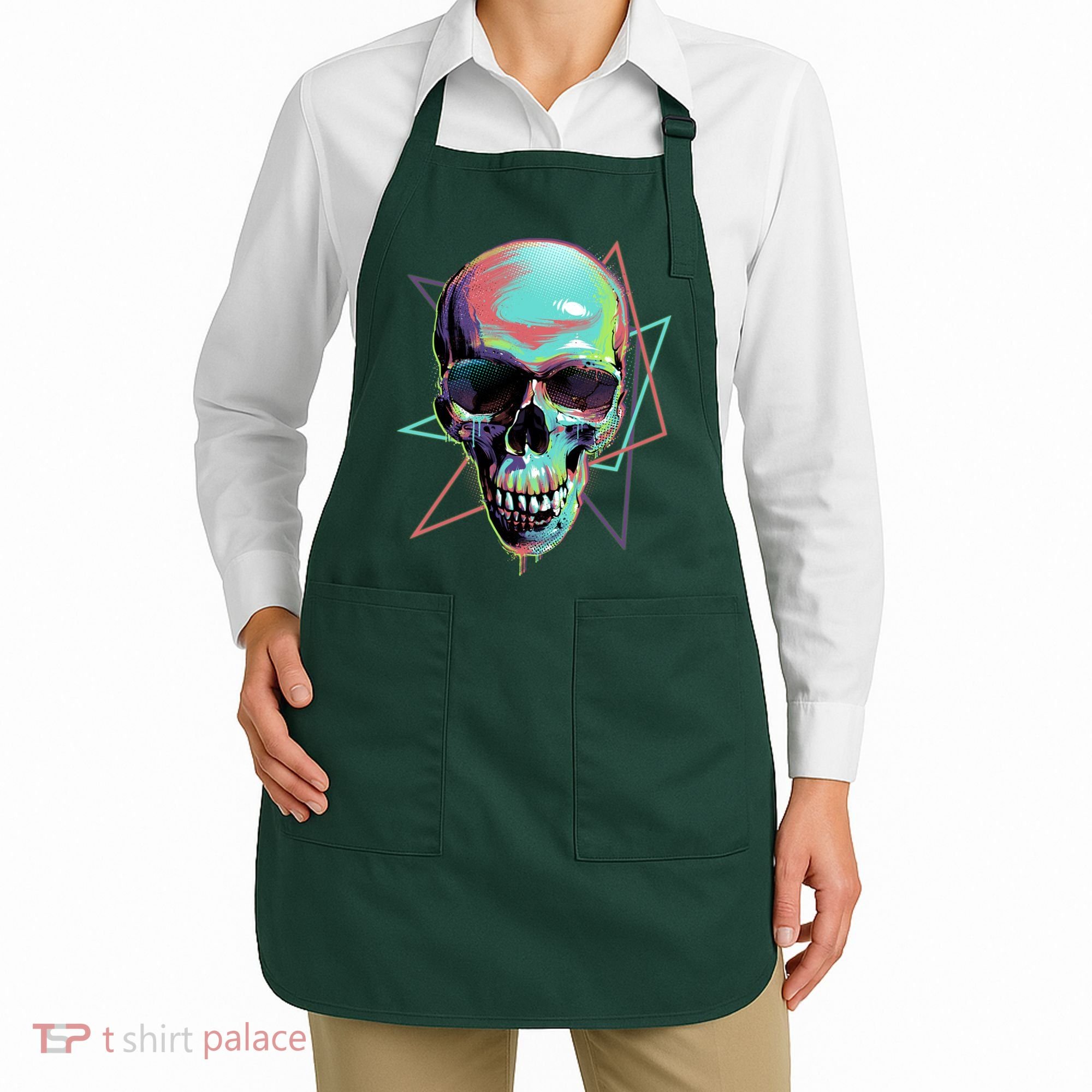 Retro Neon Graffiti Paint Skull Apron