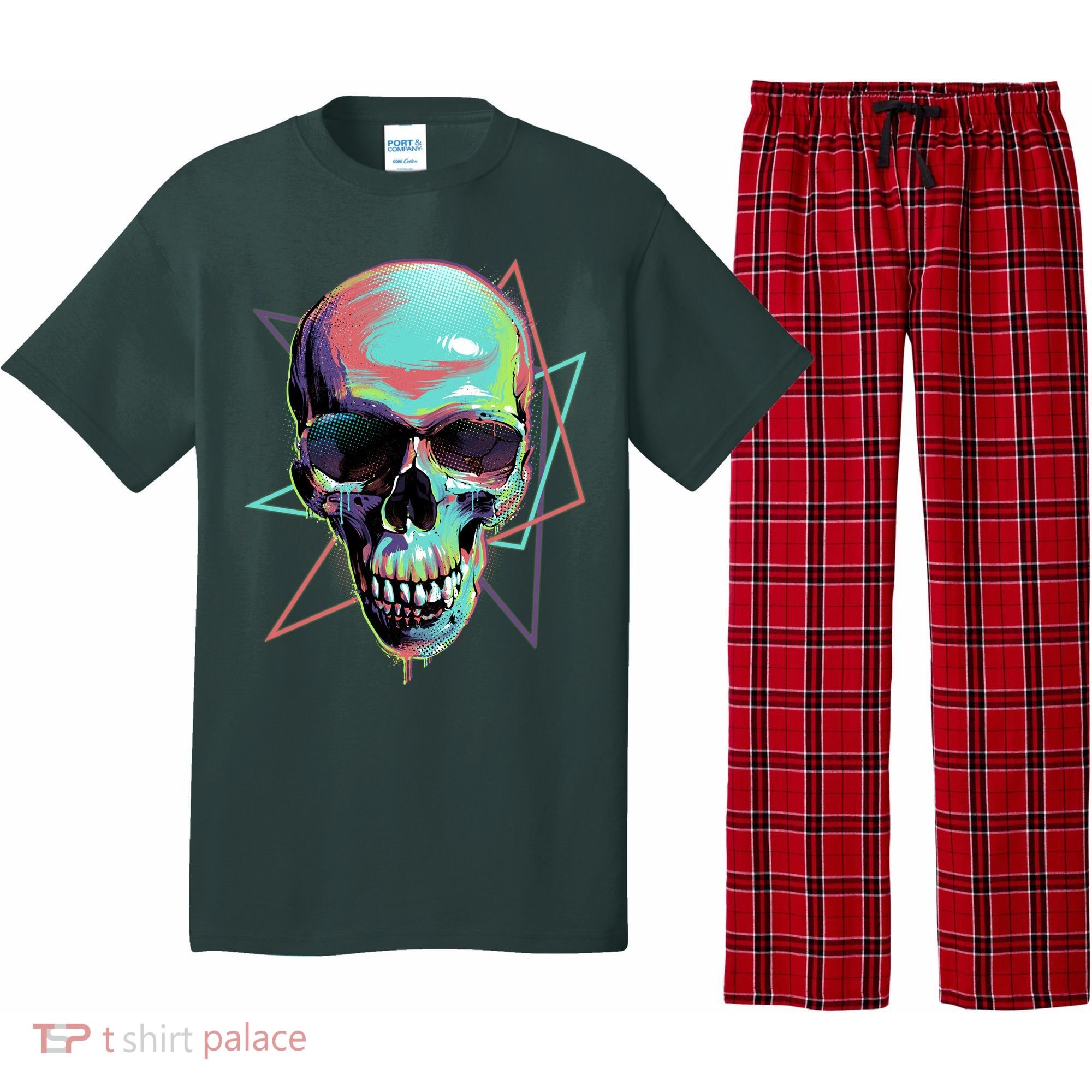 Retro Neon Graffiti Paint Skull Pajama Set